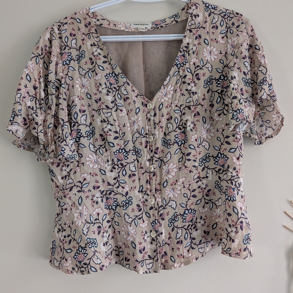 Frank & Oak Floral V-Neck Blouse